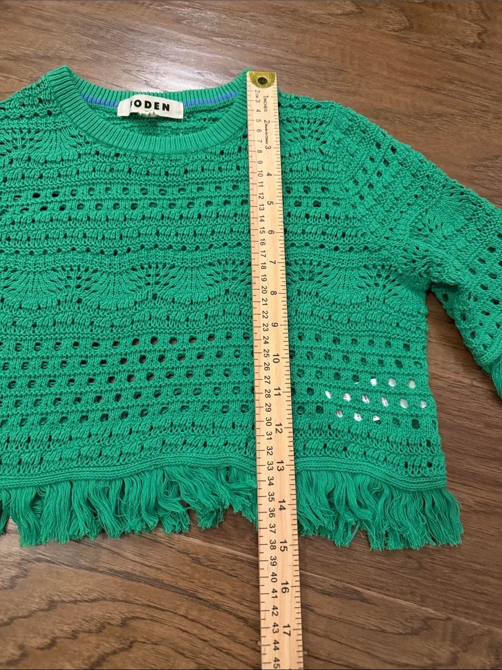 Boden Women’s S Kelly Green Crochet Fringe trim Crop Top